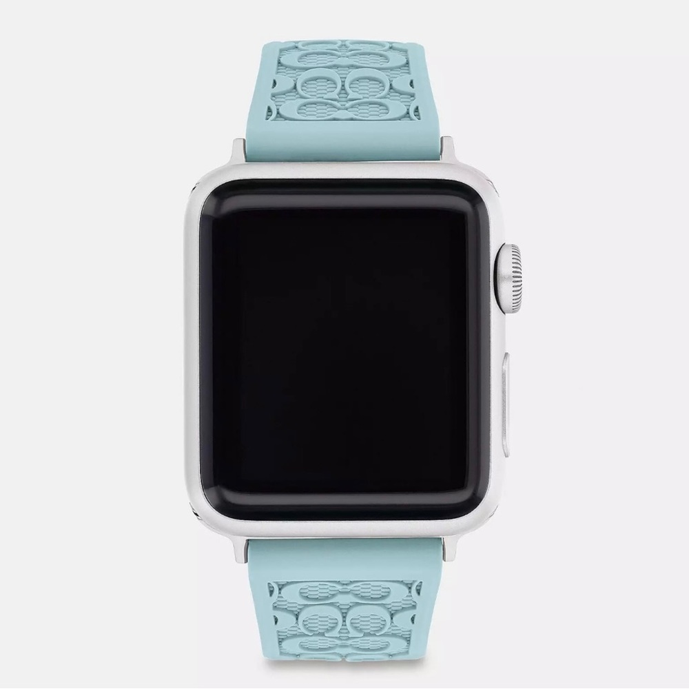 COACH | Signature Embossed Apple Watch Strap, 38 mm & 40 mm Blue/Silver NIB! - Picture 2 of 3